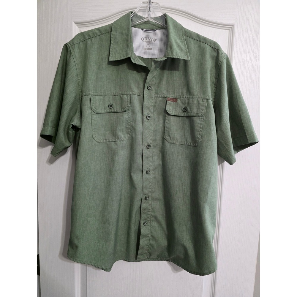 Orvis Men L Green Classic Collection Tech Short Sleeve Button Up Shirt Utility